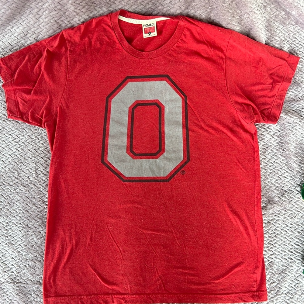 Red Homage Ohio State Buckeyes Block-O Tshirt